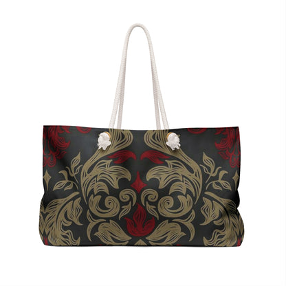 Baroque Floral Weekender Bag — Vintage Red & Gold Travel Tote