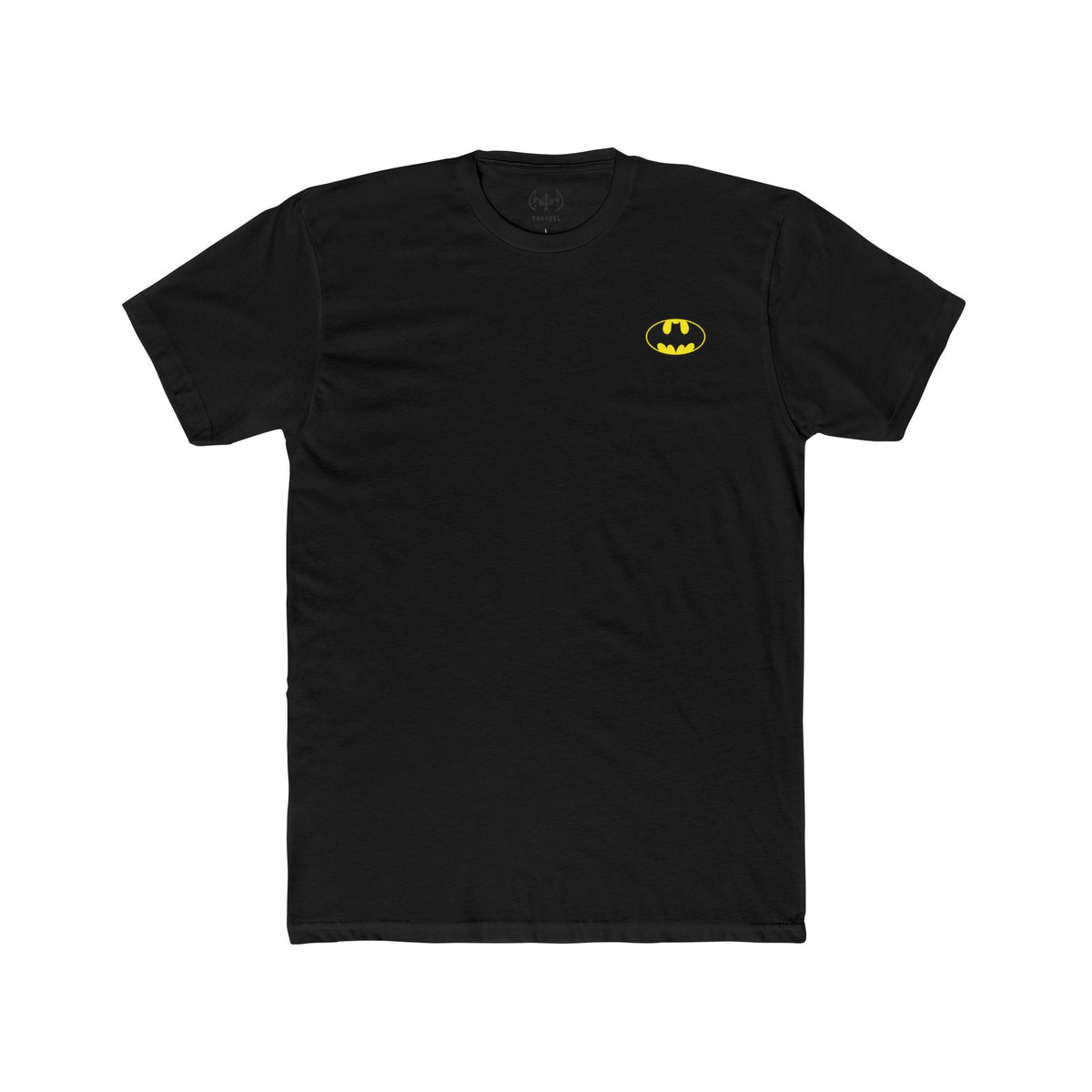 Graphic Tee — Small Bat Emblem Front & Red Question Mark Back