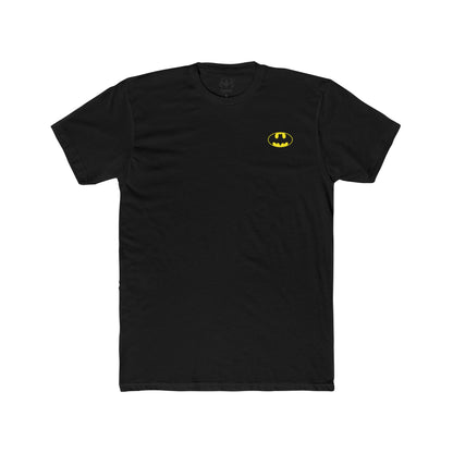 Graphic Tee — Small Bat Emblem Front & Red Question Mark Back