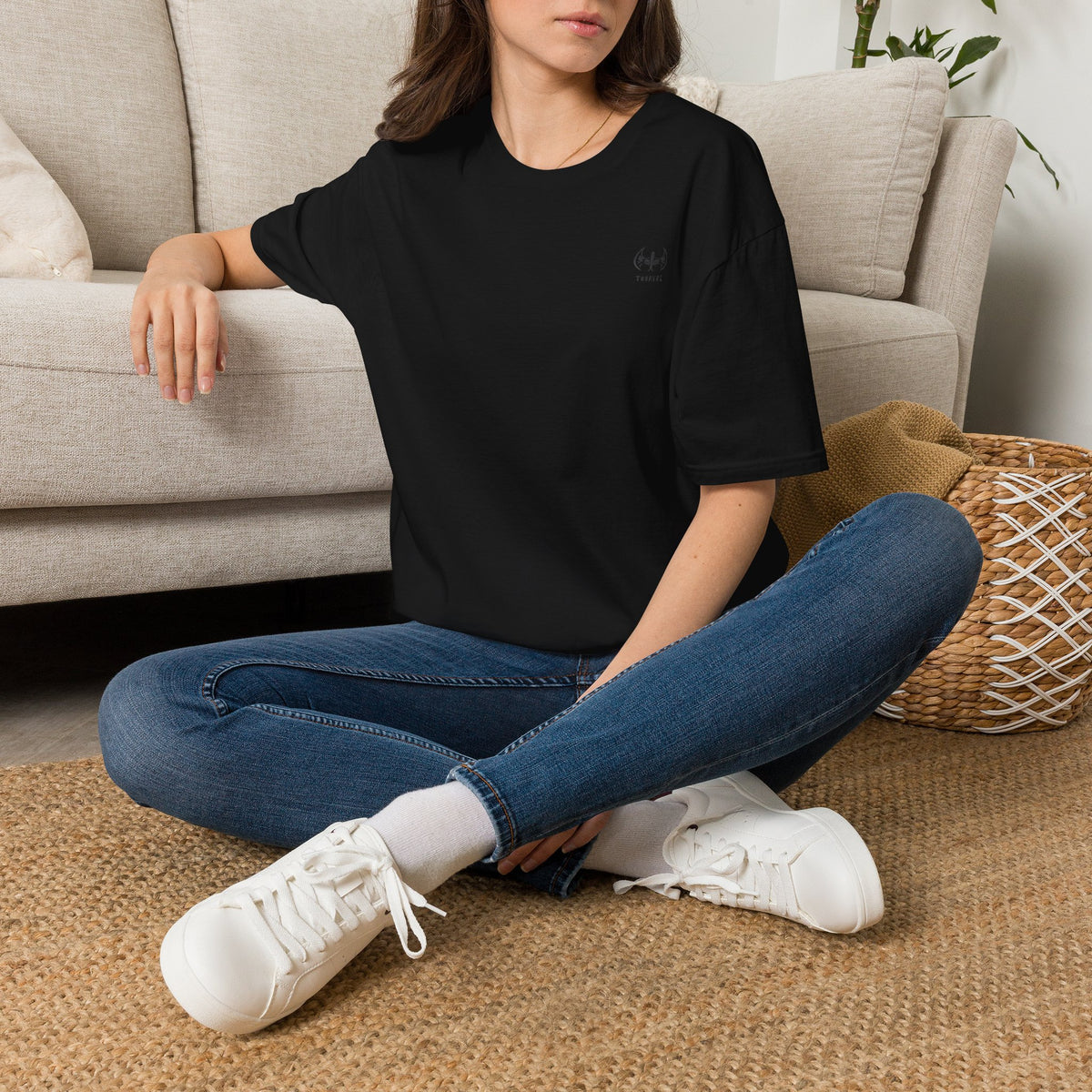 Minimalist Tiny Logo T-Shirt — Neutral Casual Tee with Small Chest Emblem
