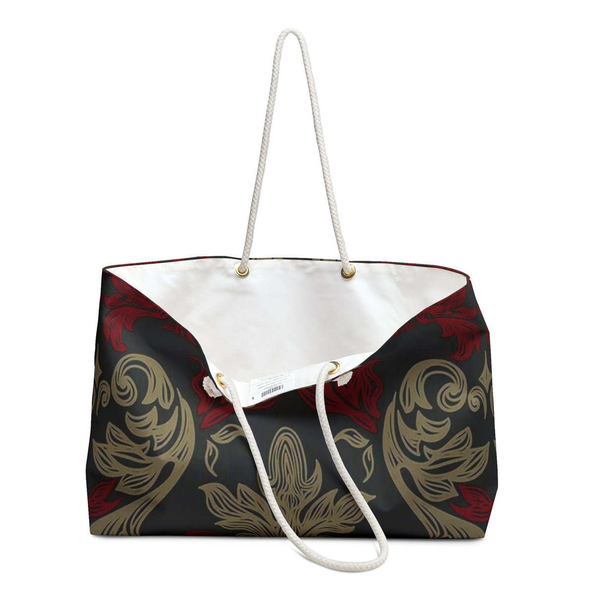 Baroque Floral Weekender Bag — Vintage Red & Gold Travel Tote