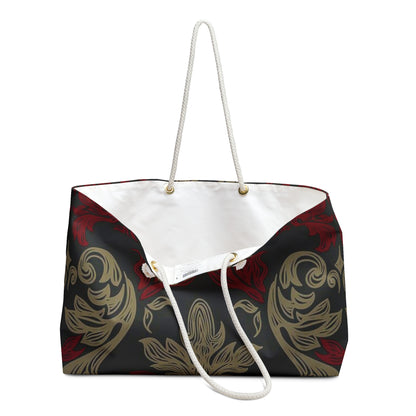 Baroque Floral Weekender Bag — Vintage Red & Gold Travel Tote