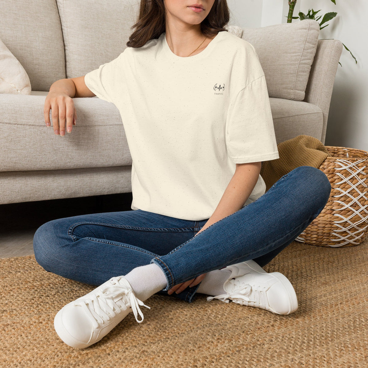 Minimalist Tiny Logo T-Shirt — Neutral Casual Tee with Small Chest Emblem