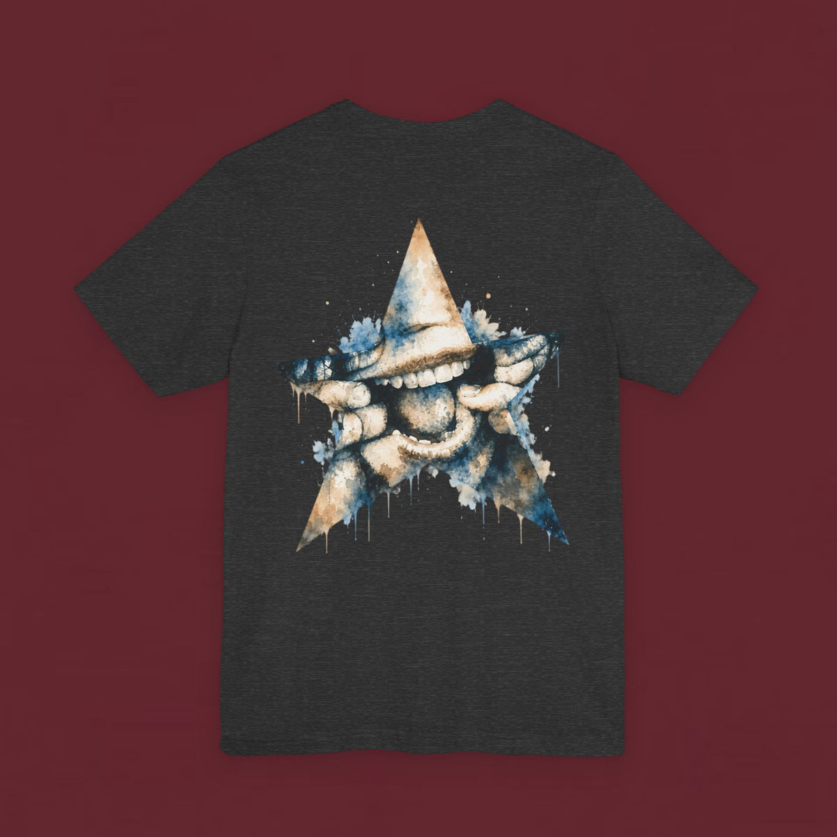 Starry Grin Graphic Tee — Watercolor Smiling Star Back Print
