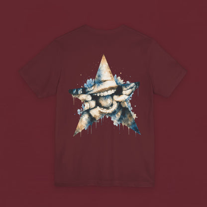 Starry Grin Graphic Tee — Watercolor Smiling Star Back Print
