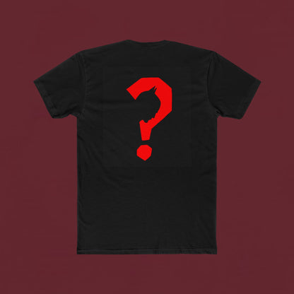 Graphic Tee — Small Bat Emblem Front & Red Question Mark Back