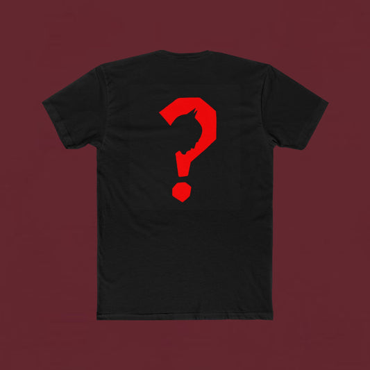 Graphic Tee — Small Bat Emblem Front & Red Question Mark Back