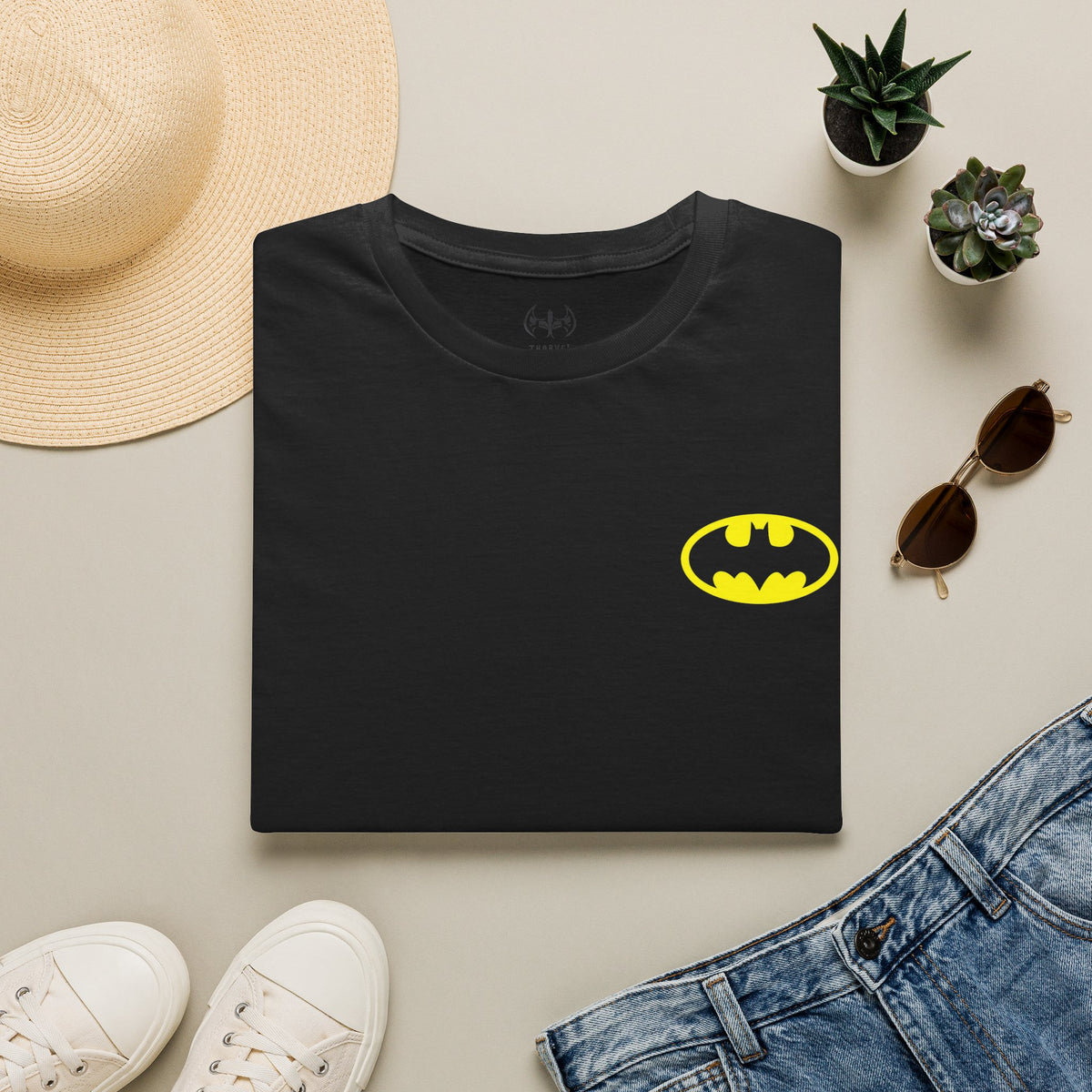 Batman Logo T‑Shirt — Small Yellow Emblem Graphic Tee