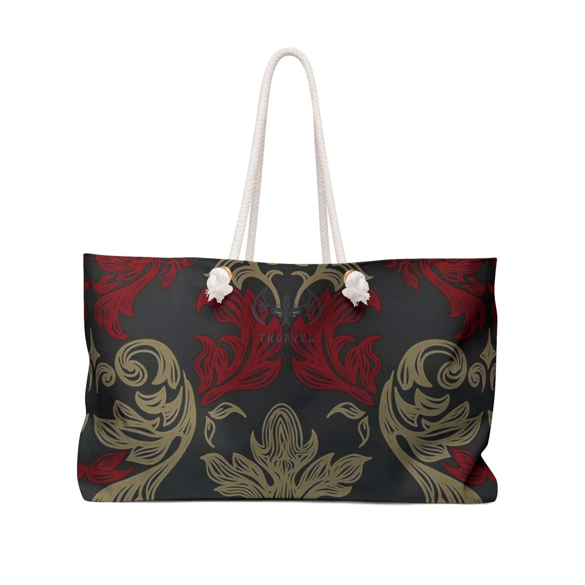 Baroque Floral Weekender Bag — Vintage Red & Gold Travel Tote